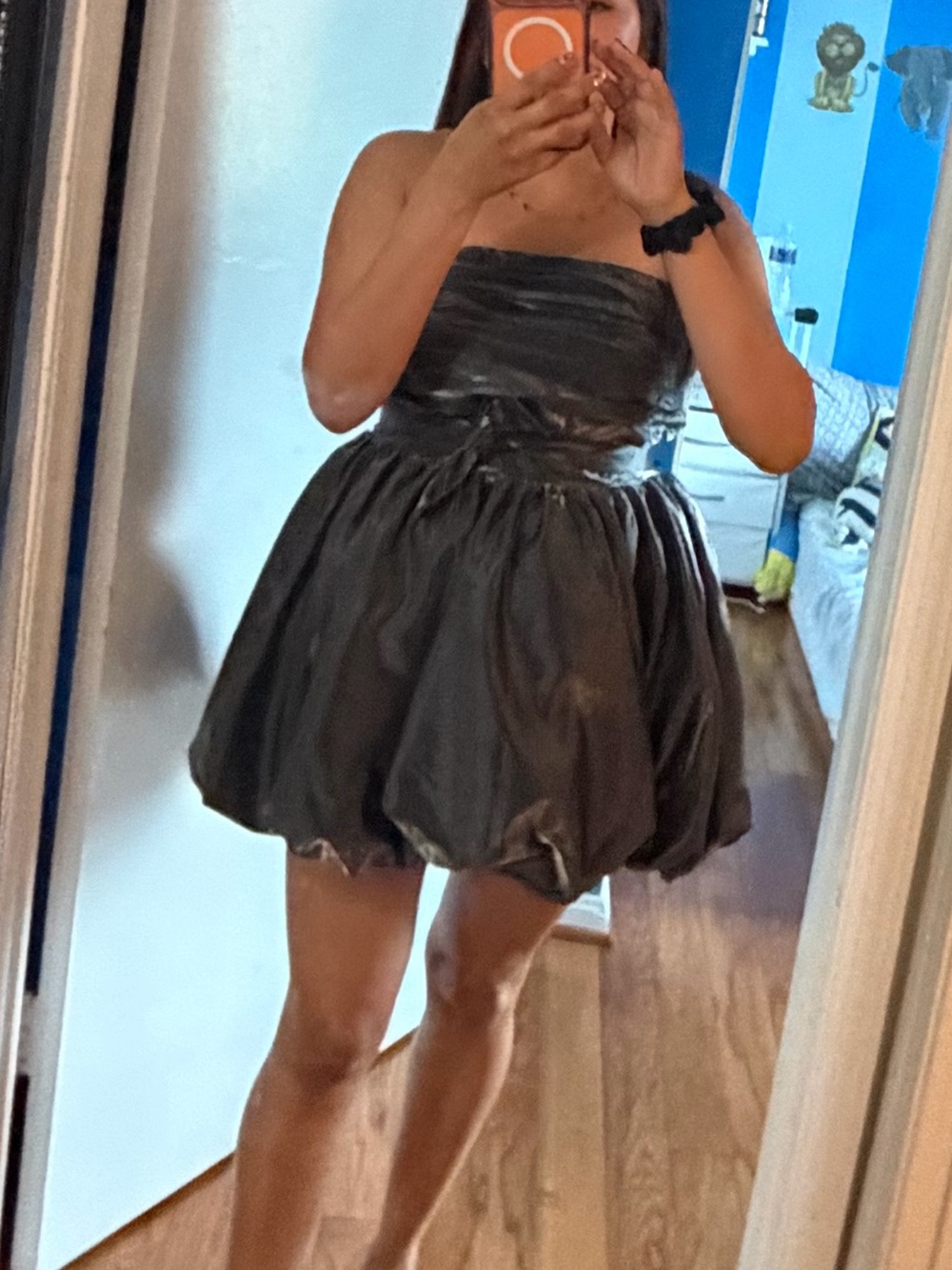AKIRA Strapless Bubble Mini Dress in Charcoal